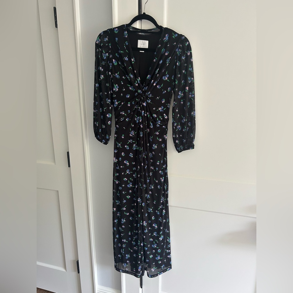 Seraphine Blue Ruched Wrap Dress with Bishop Sleeves